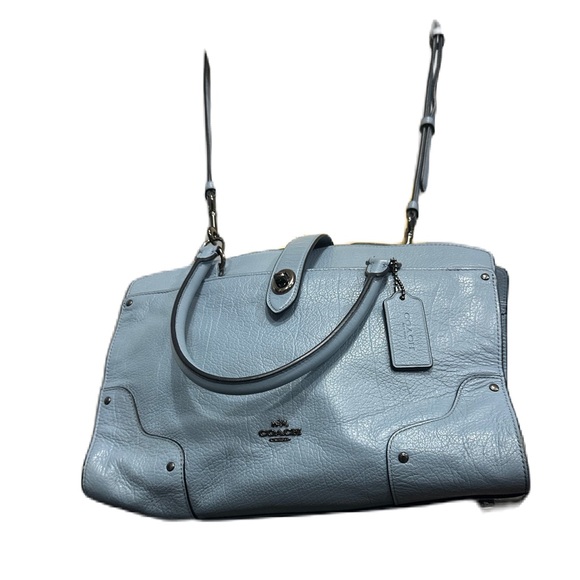 Excellent Coach 37779 Mercer24” Leather Satchel Crossbody Blue Retail not Outlet - Picture 1 of 11